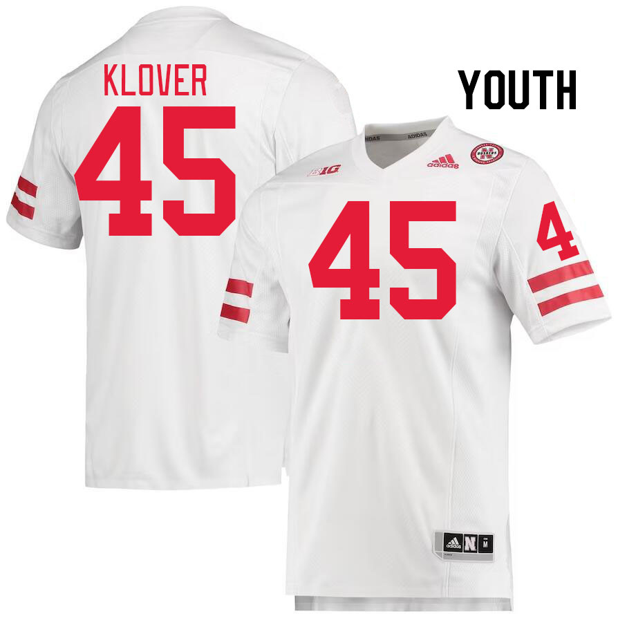 Youth #45 Braden Klover Nebraska Cornhuskers College Football Jerseys Stitched Sale-White - Click Image to Close